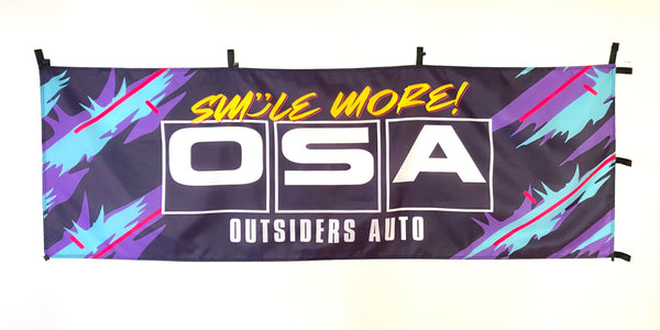 Outsiders Auto Nobori “Smile More” HKS Inspired Workshop Banner